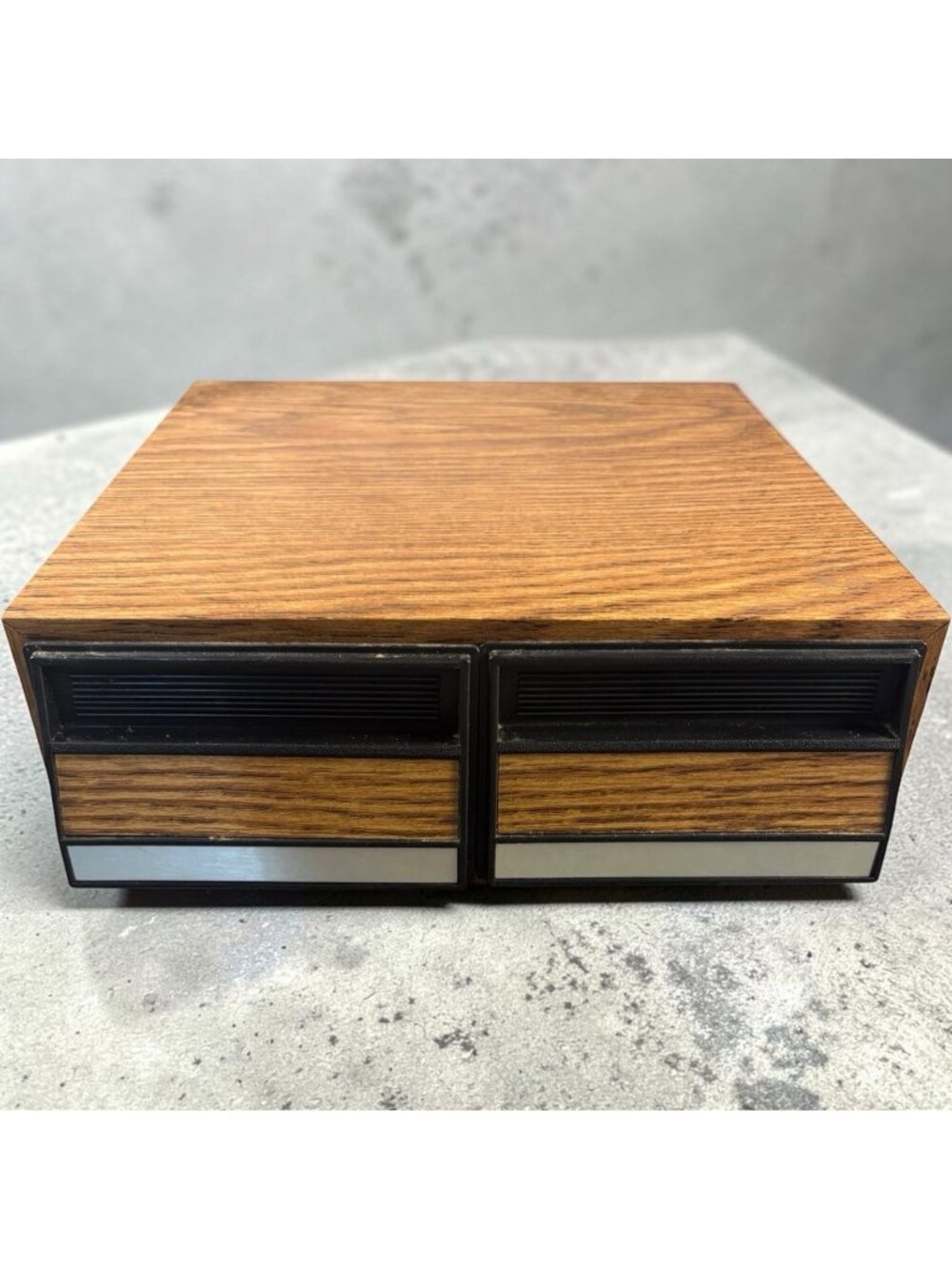 Vintage Cassette Tape Storage Cabinet 25 Tape 2 Drawer Woodgrain Organizer